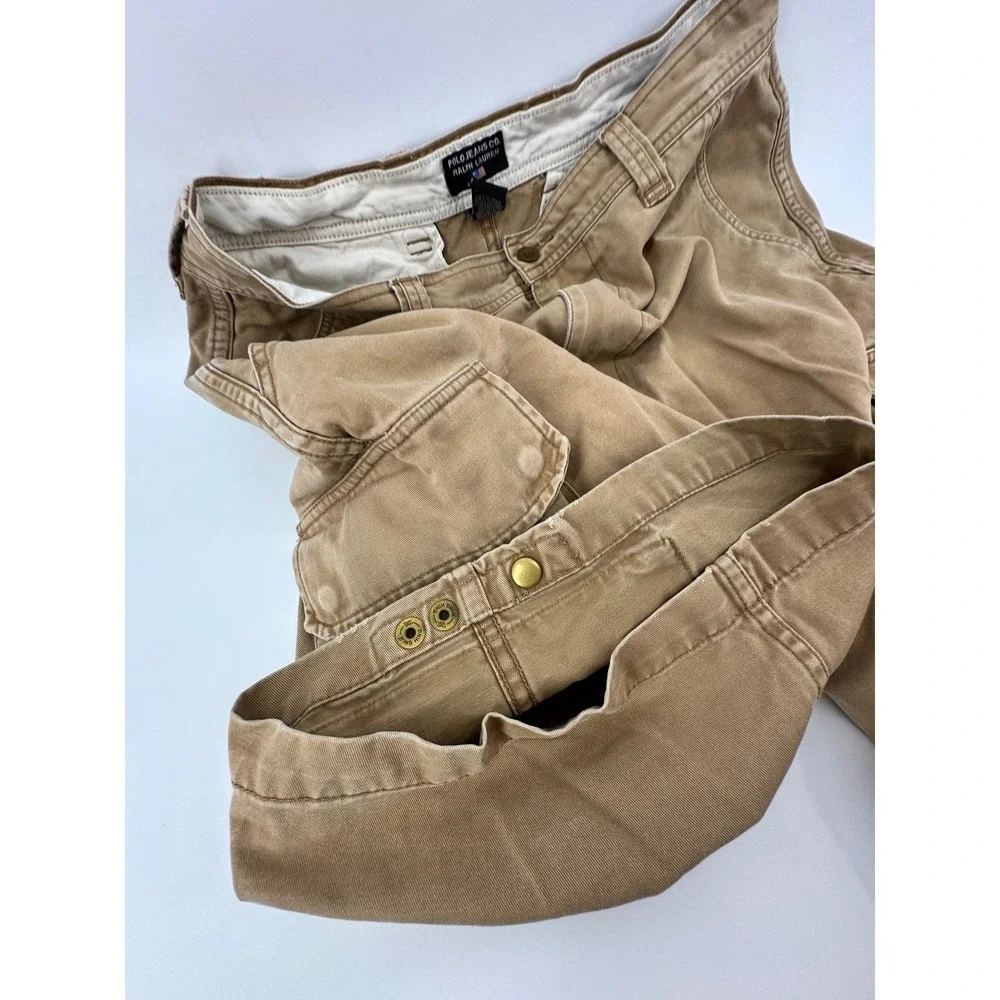 VTG Polo Jeans Co Ralph Lauren Mens 33‎ Tan Military Cargo Shorts 67th Reg RL Co
